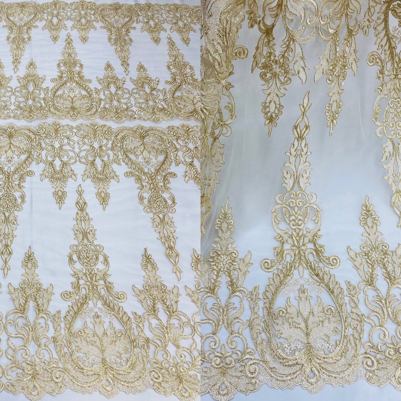 1 Yard White Corded Bridal Lace Fabric Embroidered on Polyester Net Mesh 52 inch Width